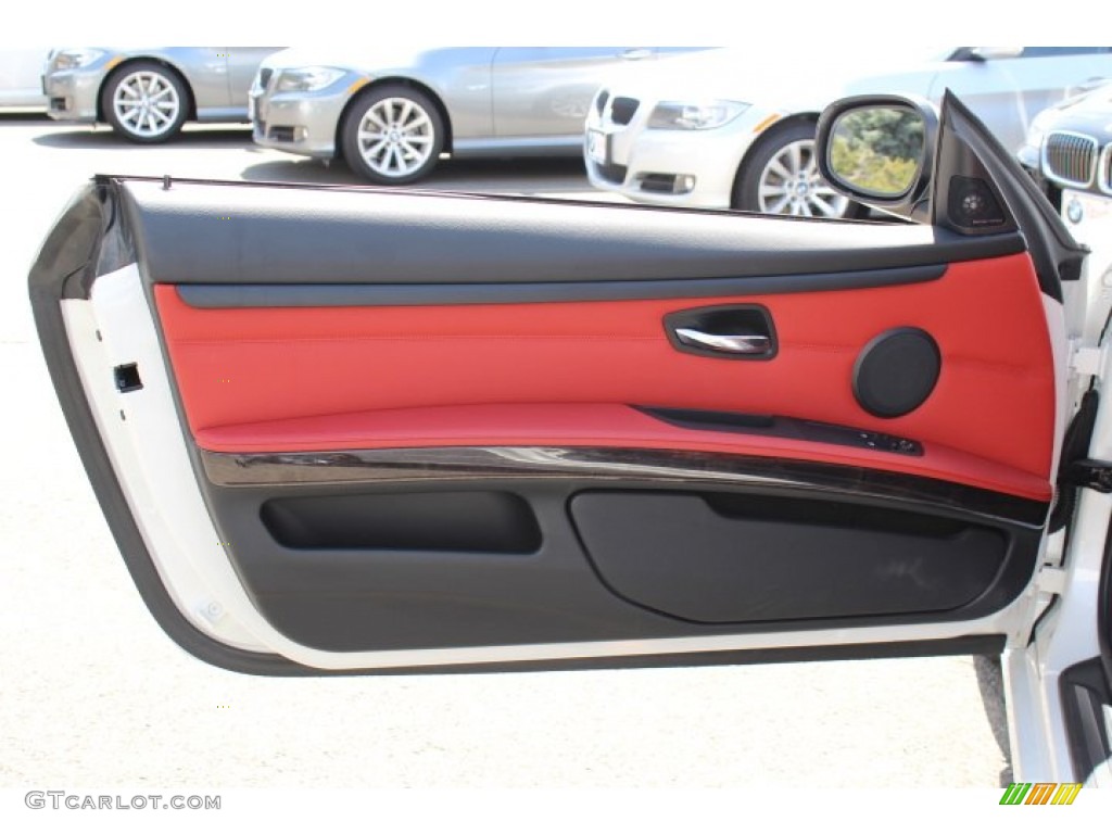 2011 BMW 3 Series 335i xDrive Coupe Coral Red/Black Dakota Leather Door Panel Photo #63798900