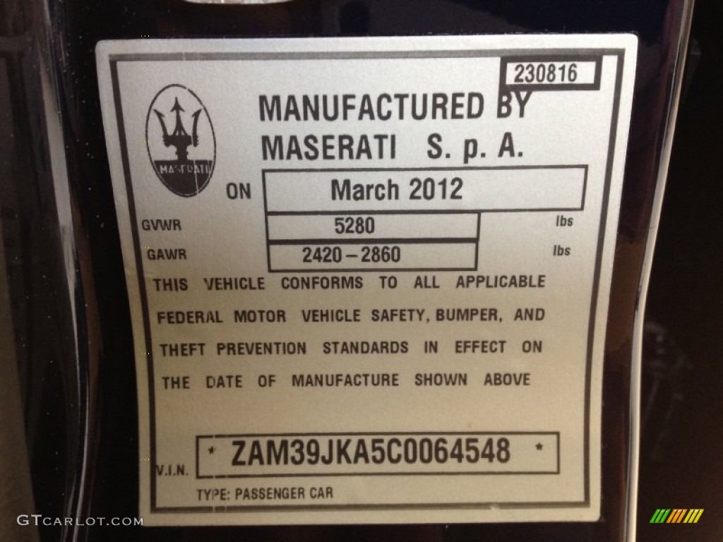 2012 Maserati Quattroporte S Info Tag Photos