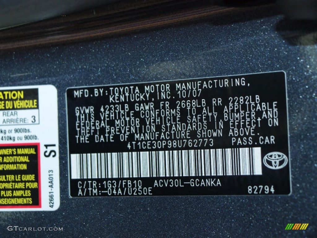 2008 Solara Color Code 1G3 for Magnetic Gray Metallic Photo #63807000