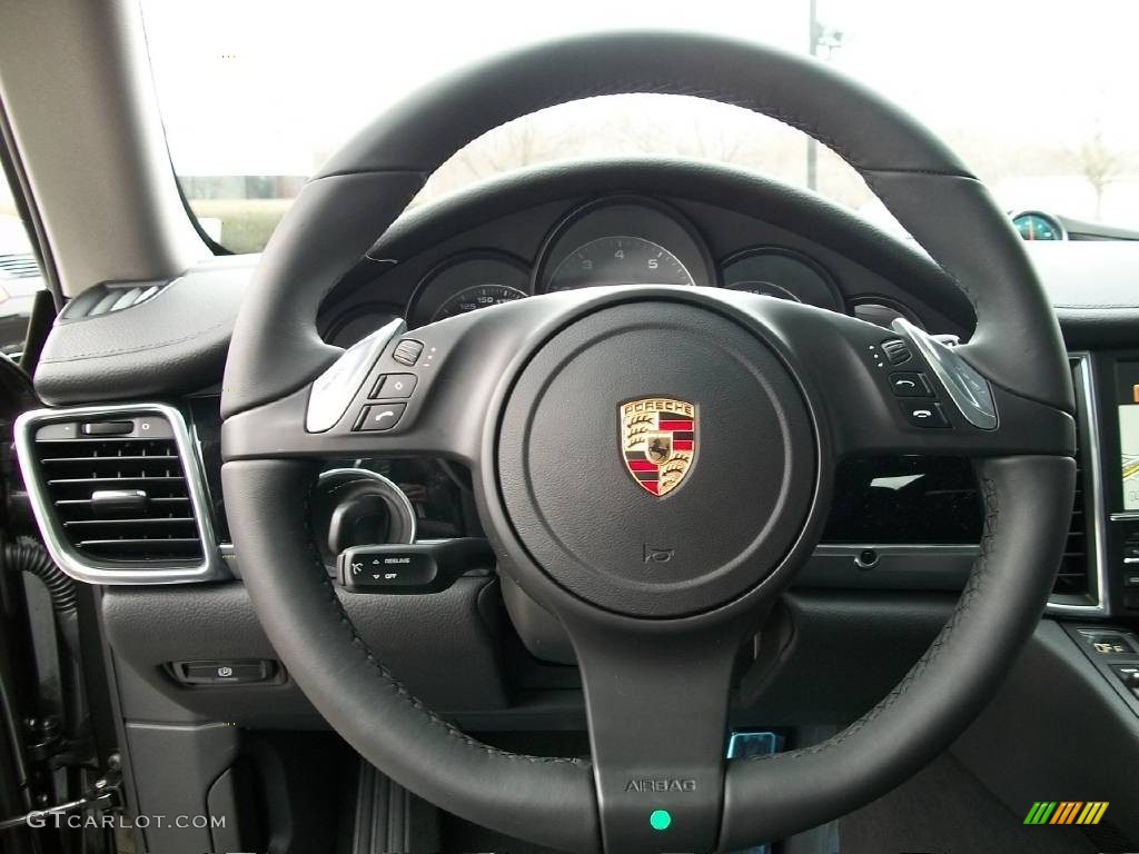 2010 Porsche Panamera S Black Steering Wheel Photo #63841831