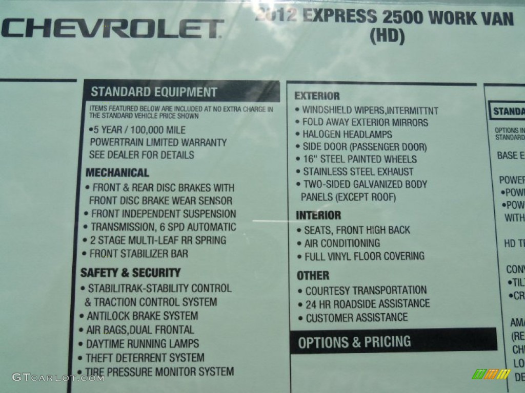 2012 Chevrolet Express 2500 Cargo Van Window Sticker Photo #63888091
