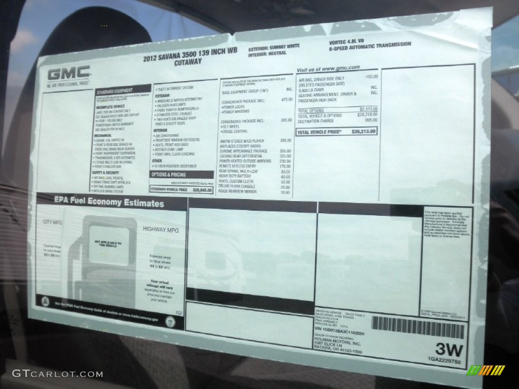 2012 GMC Savana Cutaway 3500 Chassis Window Sticker Photo #63894872