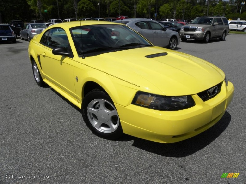 2002 Mustang V6 Coupe - Zinc Yellow / Medium Graphite photo #1