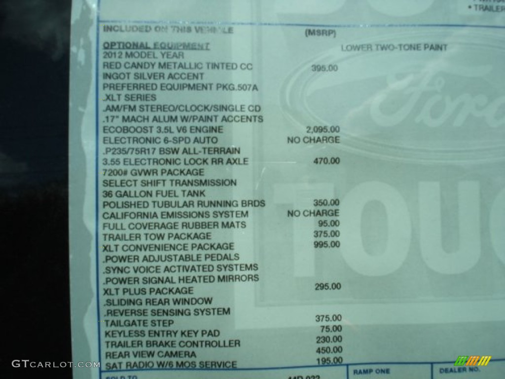 2012 Ford F150 XLT Regular Cab 4x4 Window Sticker Photo #63908518