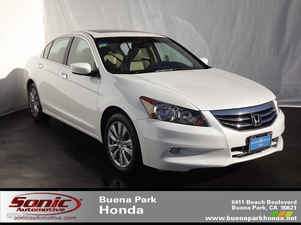 2012 Accord EX-L V6 Sedan - White Diamond Pearl / Ivory photo #1