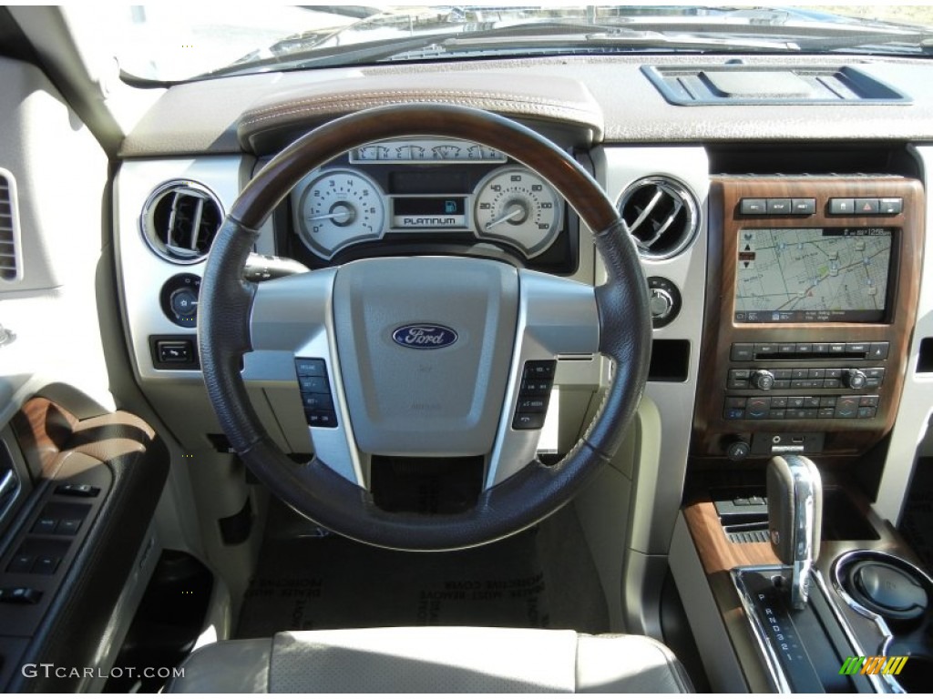2010 Ford F150 Platinum SuperCrew 4x4 Medium Stone Leather/Sienna Brown Steering Wheel Photo #63931135