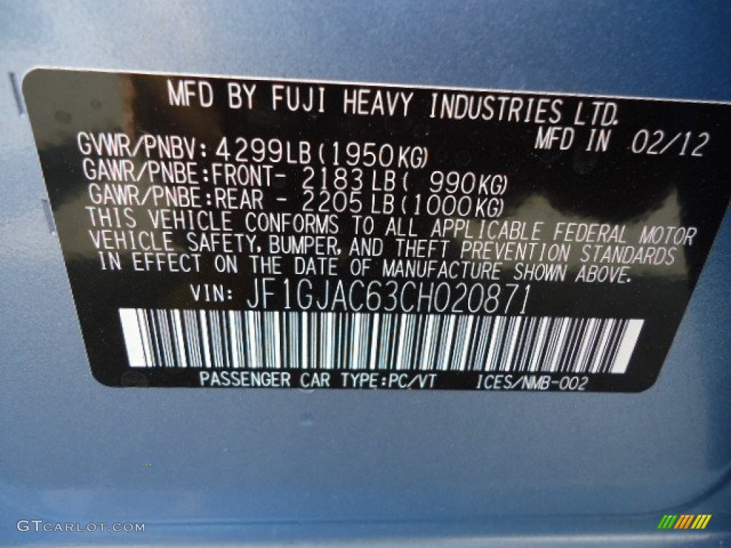 2012 Impreza 2.0i Premium 4 Door - Sky Blue Metallic / Ivory photo #12