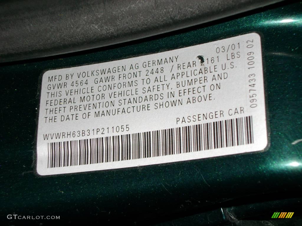 2001 Passat GLX Sedan - Pine Green Metallic / Black photo #22