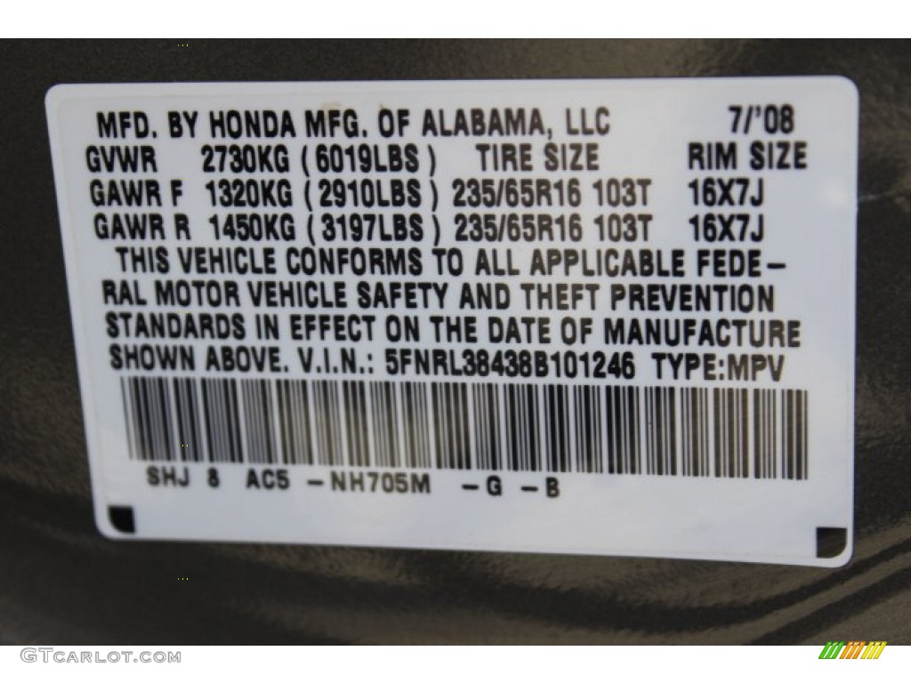 2008 Odyssey Color Code NH705M for Nimbus Gray Metallic Photo #63940445