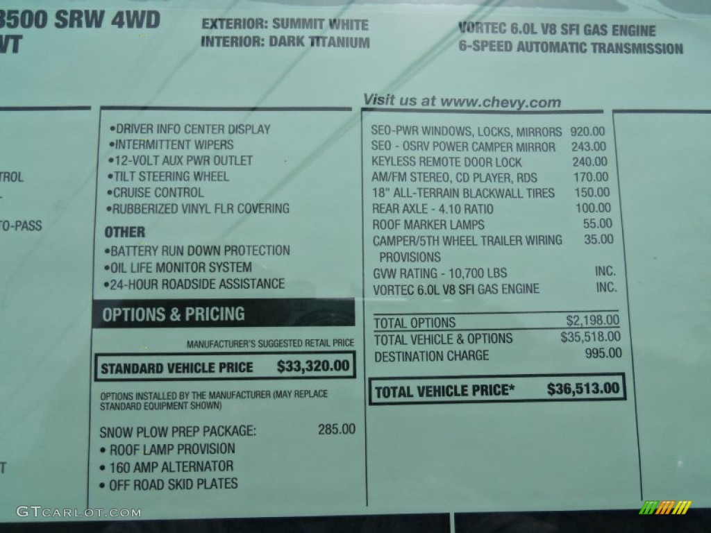 2012 Chevrolet Silverado 3500HD LS Regular Cab 4x4 Window Sticker Photos