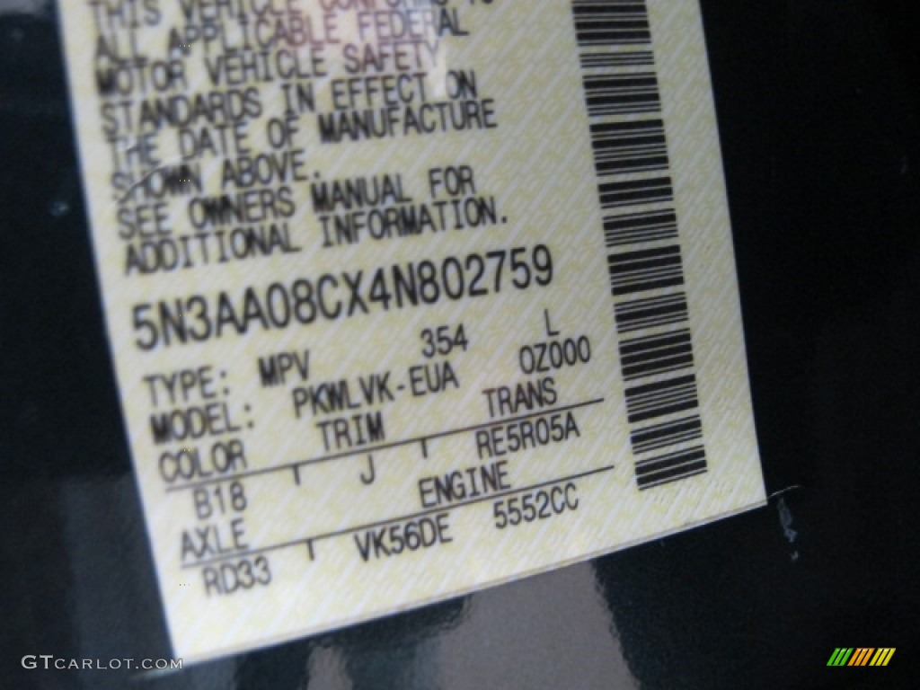 2004 Infiniti QX 56 4WD Color Code Photos