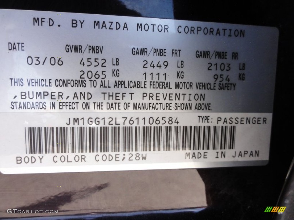 2006 MAZDA6 Color Code 28W for Black Cherry Mica Photo #63956074