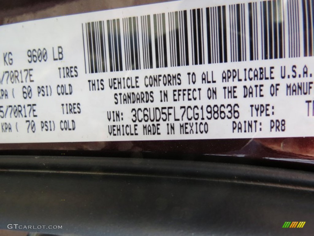 2012 Ram 2500 HD Color Code PR8 for Deep Molten Red Pearl Photo #63956134