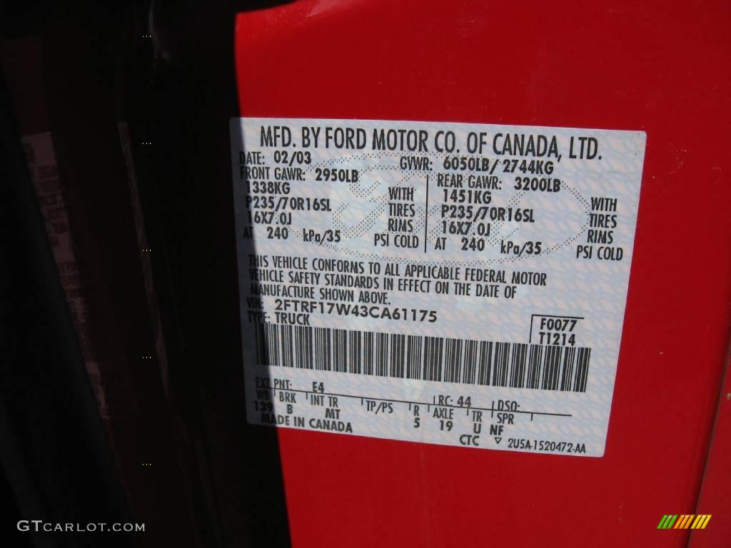 2003 F150 XLT Regular Cab - Bright Red / Medium Graphite Grey photo #19