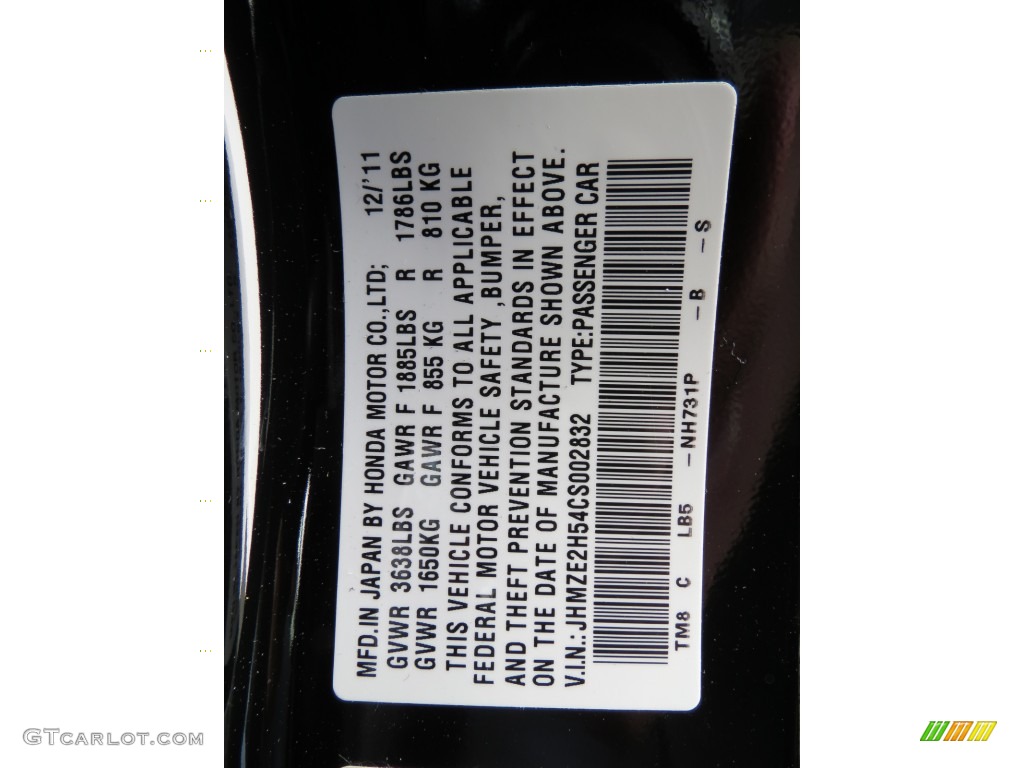 2012 Insight Color Code NH731P for Crystal Black Pearl Photo #63966940