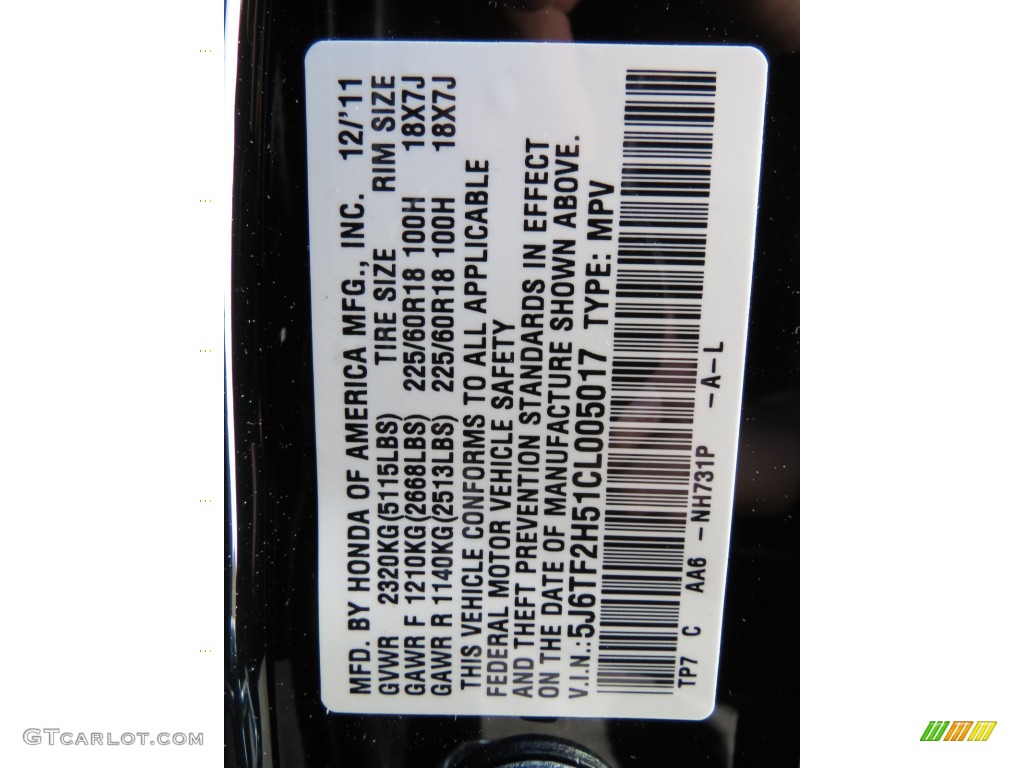 2012 Accord Color Code NH731P for Crystal Black Pearl Photo #63967192