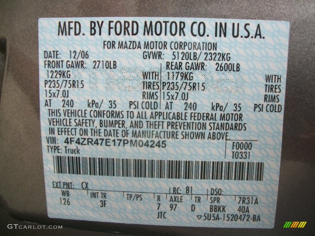 2007 B-Series Truck Color Code CX for Dark Titanium Photo #63991950