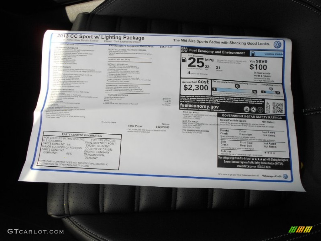 2013 Volkswagen CC Sport Window Sticker Photo #63994421