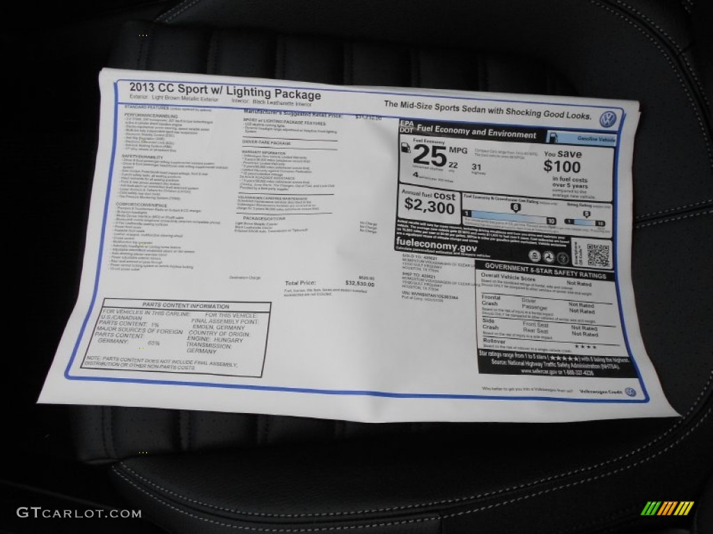 2013 Volkswagen CC Sport Window Sticker Photo #63994599
