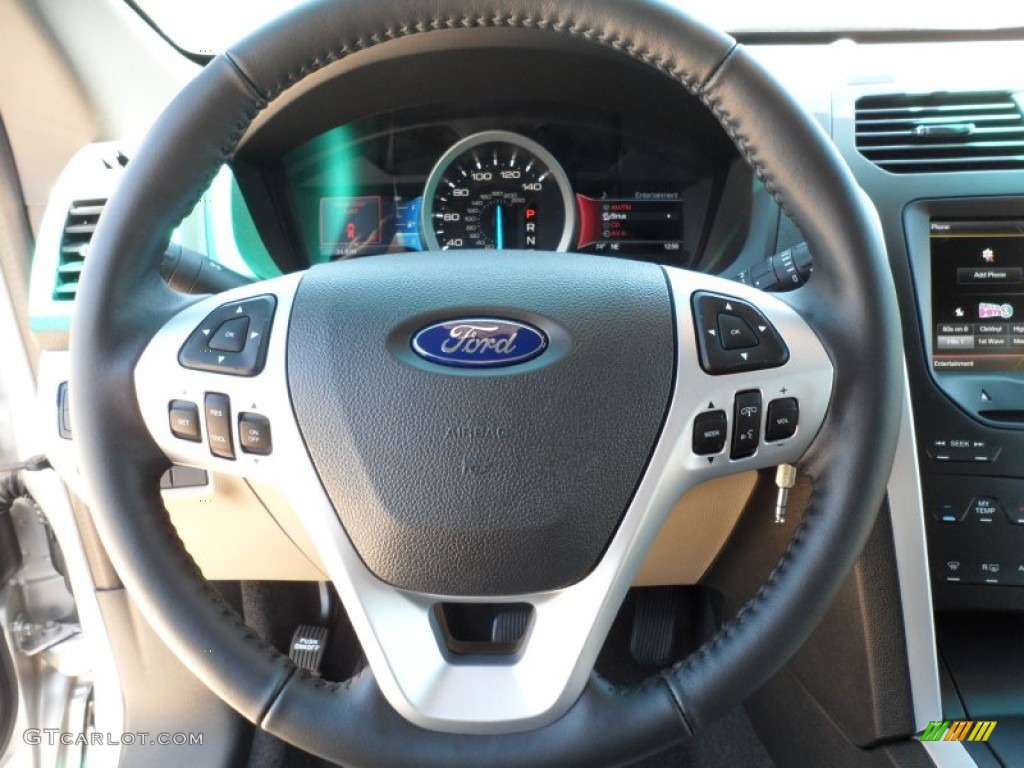 2013 Ford Explorer XLT EcoBoost Medium Light Stone Steering Wheel Photo #64007868