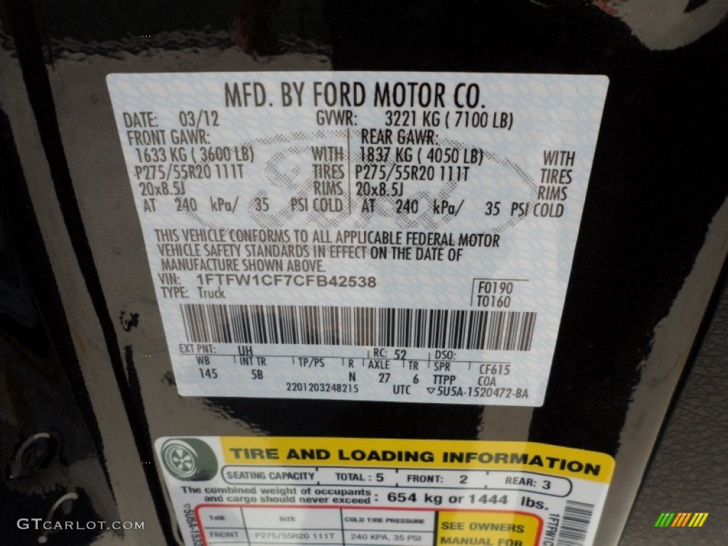 2012 F150 Color Code UH for Tuxedo Black Metallic Photo #64013789