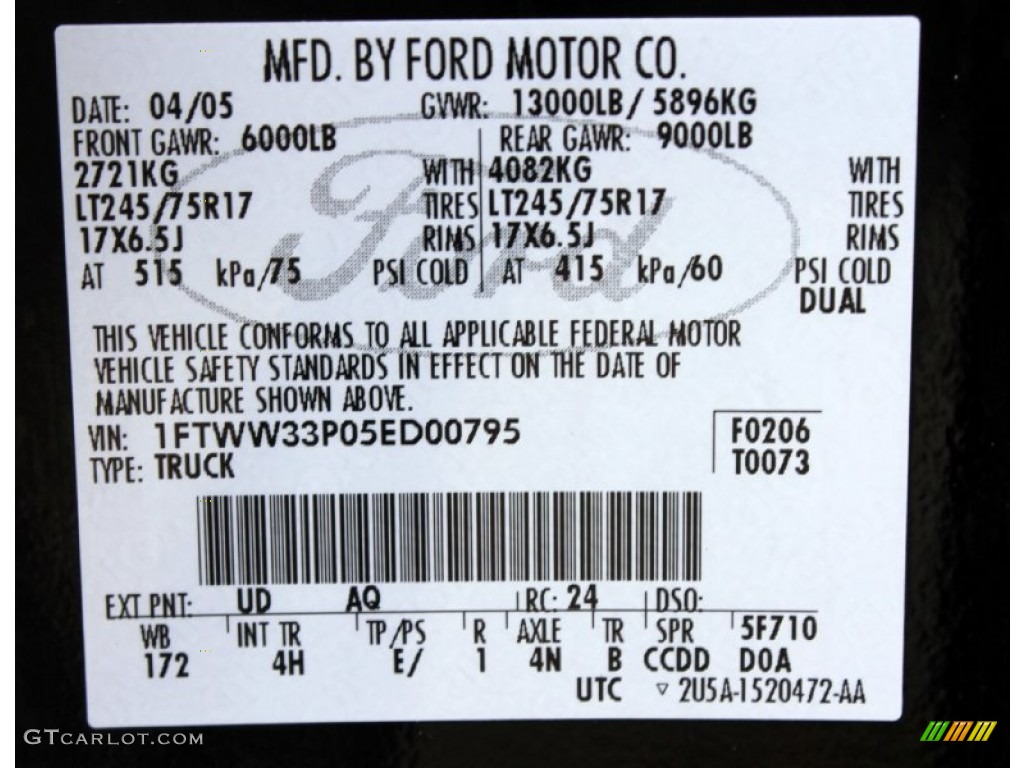 2005 F350 Super Duty Color Code UD for Black Photo #64019834