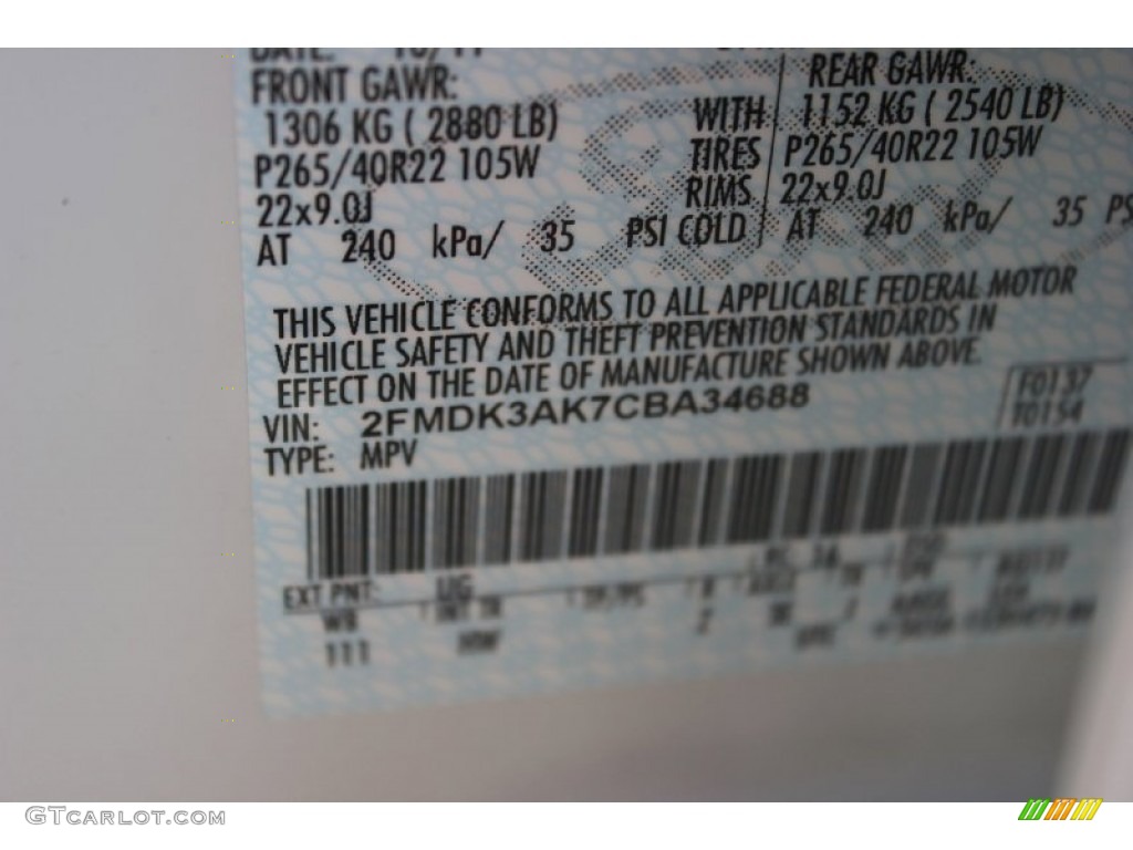 2012 Edge Sport - White Platinum Metallic Tri-Coat / Charcoal Black/Silver Smoke Metallic photo #35