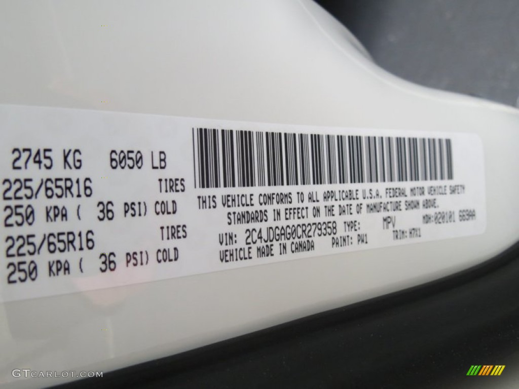 2012 Ram Van Color Code PW1 for Stone White Photo #64044113