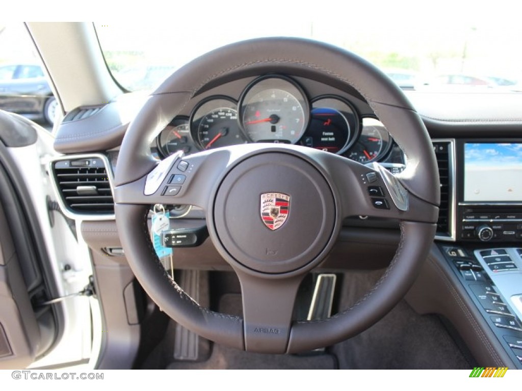 2012 Porsche Panamera S Hybrid Espresso Steering Wheel Photo #64057294