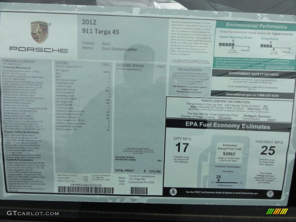 2012 Porsche 911 Targa 4S Window Sticker Photo #64074677