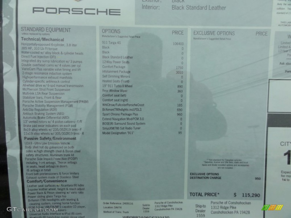 2012 Porsche 911 Targa 4S Window Sticker Photo #64074687