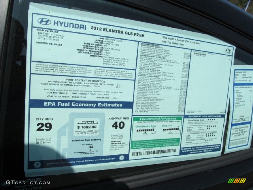 2012 Hyundai Elantra GLS Window Sticker Photos
