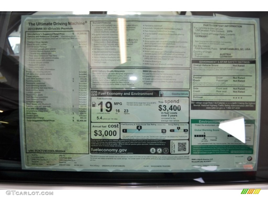 2013 BMW X5 xDrive 35i Premium Window Sticker Photo #64090499
