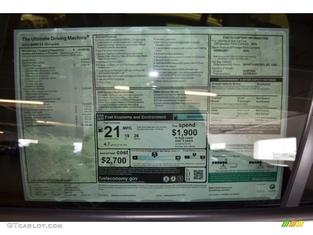 2013 BMW X3 xDrive 35i Window Sticker Photo #64090554