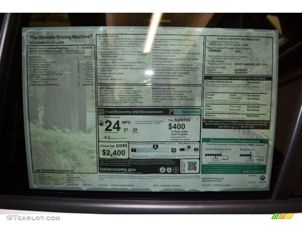 2013 BMW X3 xDrive 28i Window Sticker Photo #64090611