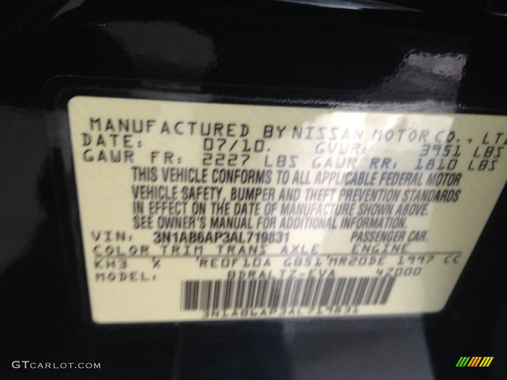 2010 Sentra Color Code KH3 for Super Black Photo #64093909