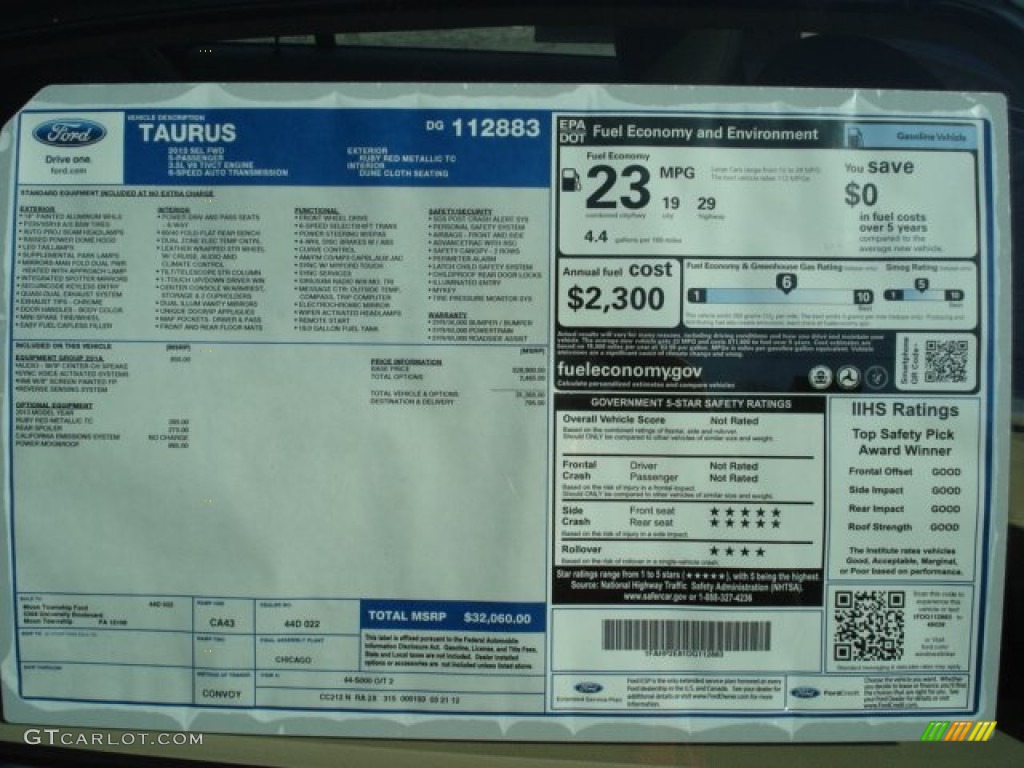 2013 Ford Taurus SEL Window Sticker Photo #64097272