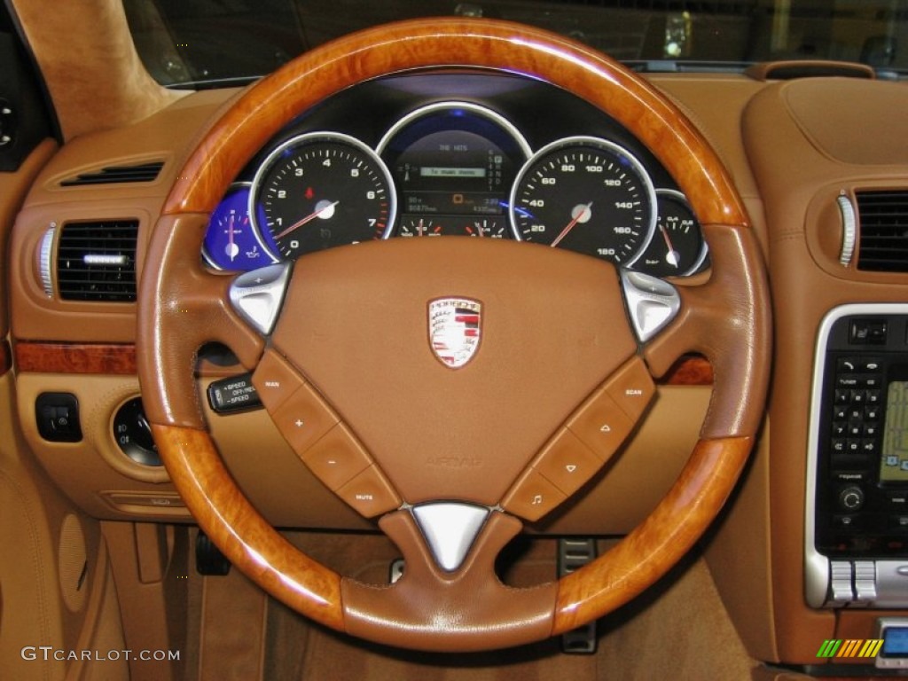 2006 Porsche Cayenne Turbo S Havanna/Sand Beige Steering Wheel Photo #64112546