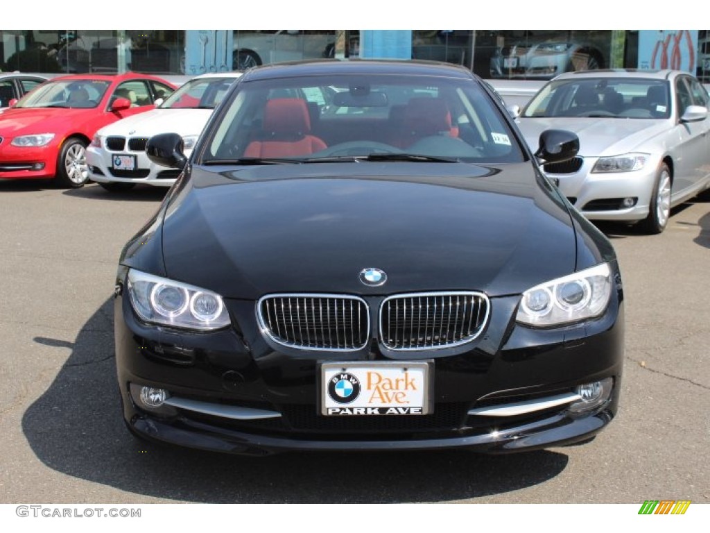 2012 3 Series 328i xDrive Coupe - Jet Black / Coral Red/Black photo #2
