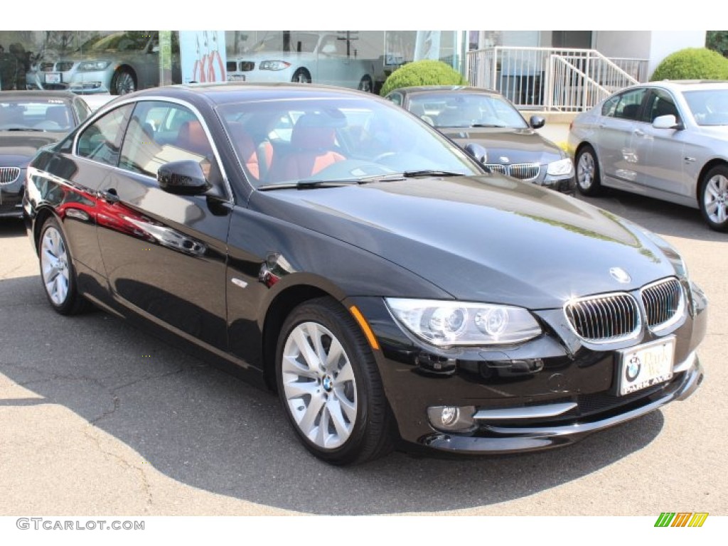 2012 3 Series 328i xDrive Coupe - Jet Black / Coral Red/Black photo #3
