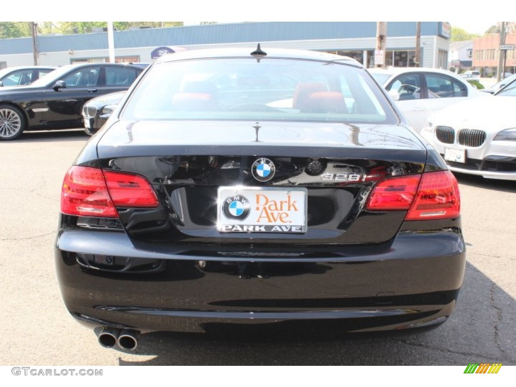 2012 3 Series 328i xDrive Coupe - Jet Black / Coral Red/Black photo #6
