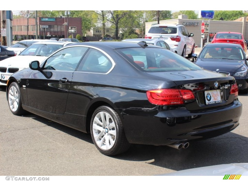 2012 3 Series 328i xDrive Coupe - Jet Black / Coral Red/Black photo #7