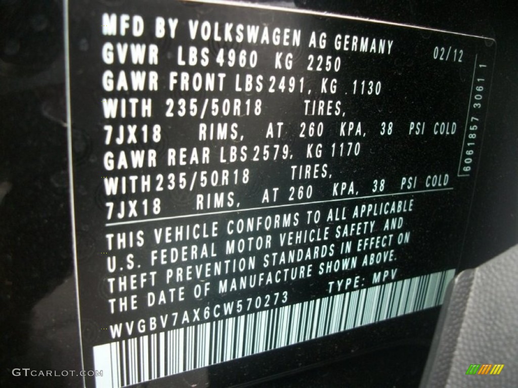 2012 Tiguan SE 4Motion - Deep Black Metallic / Black photo #30