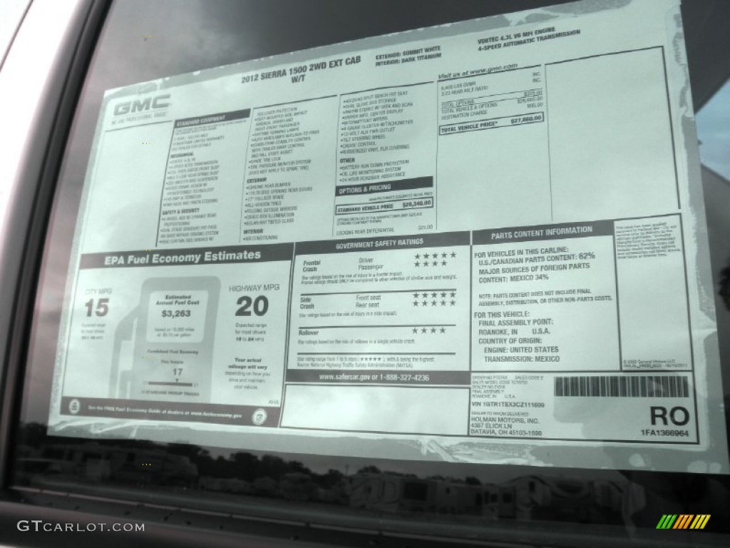 2012 GMC Sierra 1500 Extended Cab Window Sticker Photos