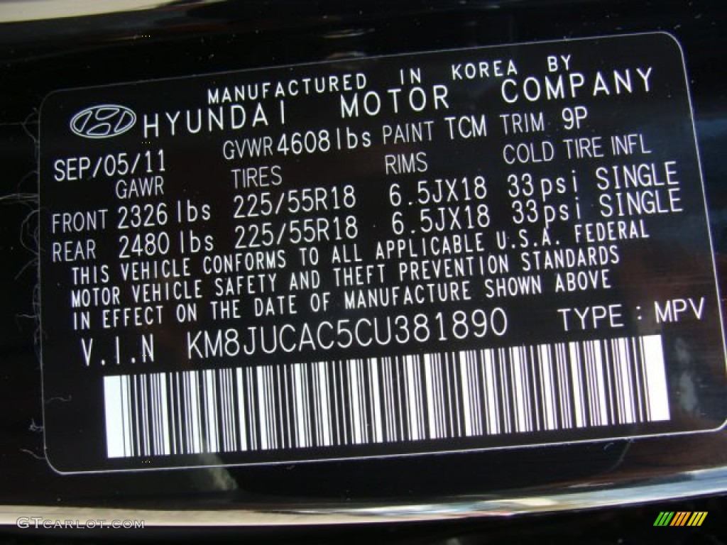 2012 Tucson Color Code TCM for Ash Black Photo #64129776