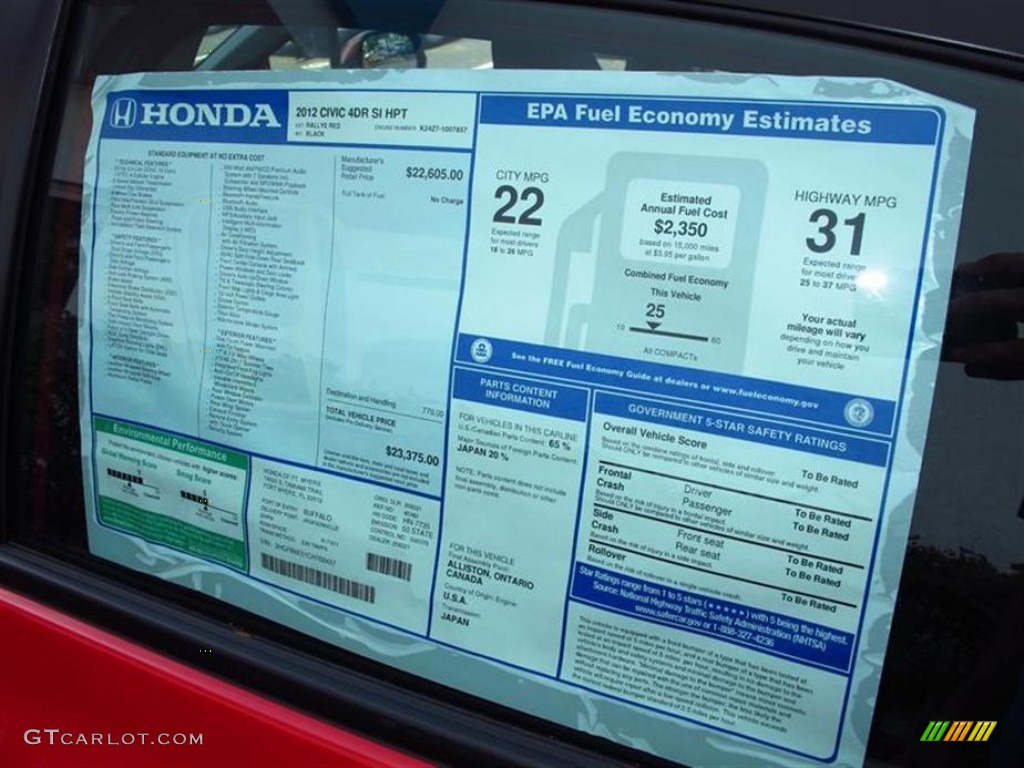 2012 Honda Civic Si Sedan Window Sticker Photo #64133140