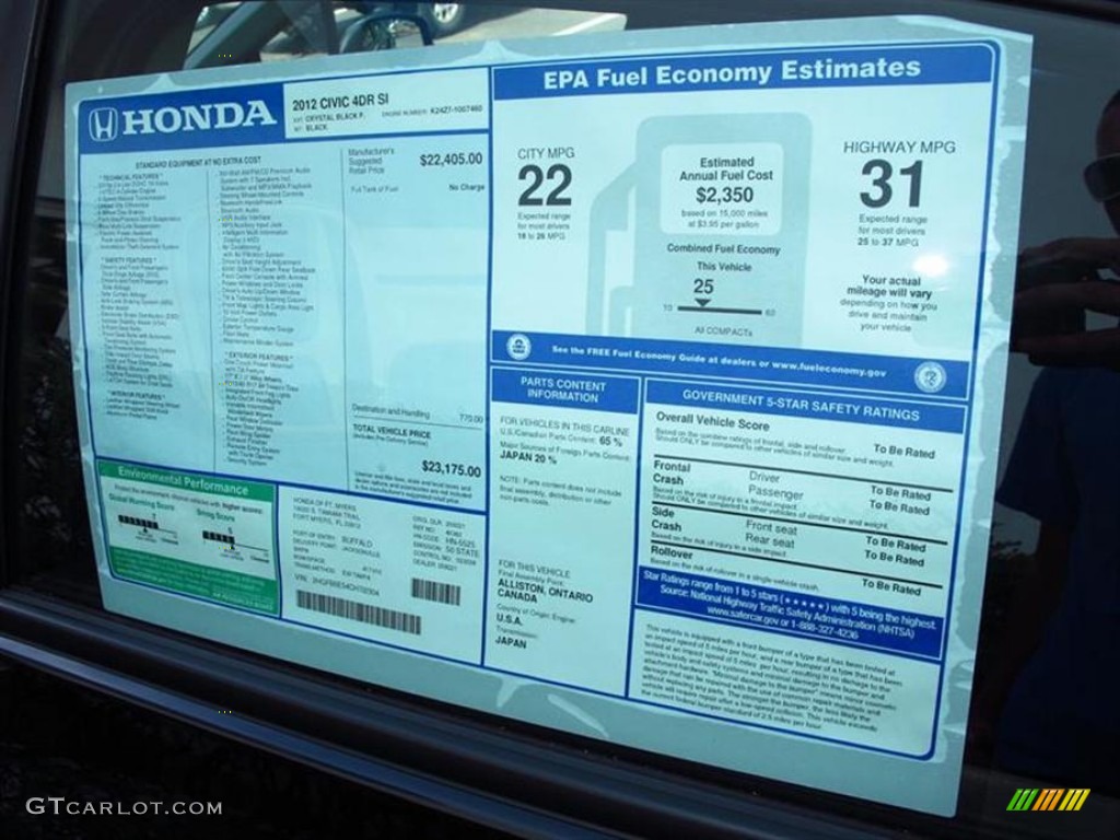 2012 Honda Civic Si Sedan Window Sticker Photo #64133234