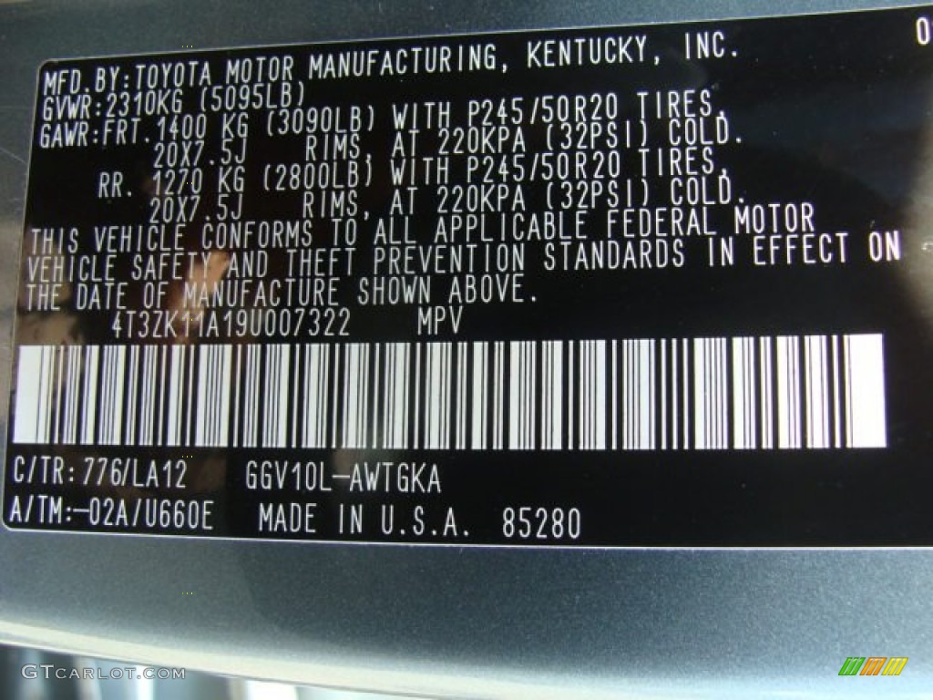 2009 Venza Color Code 776 for Aloe Green Metallic Photo #64144024