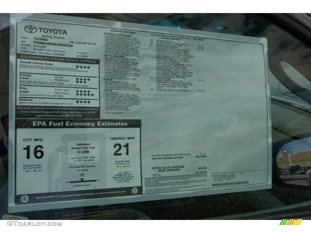 2012 Tacoma V6 SR5 Double Cab 4x4 - Magnetic Gray Mica / Graphite photo #13