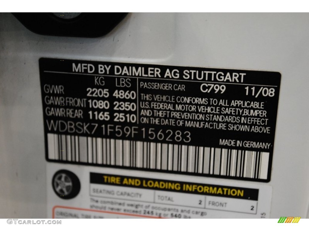 2009 SL Color Code 799 for Diamond White Metallic Photo #64150283